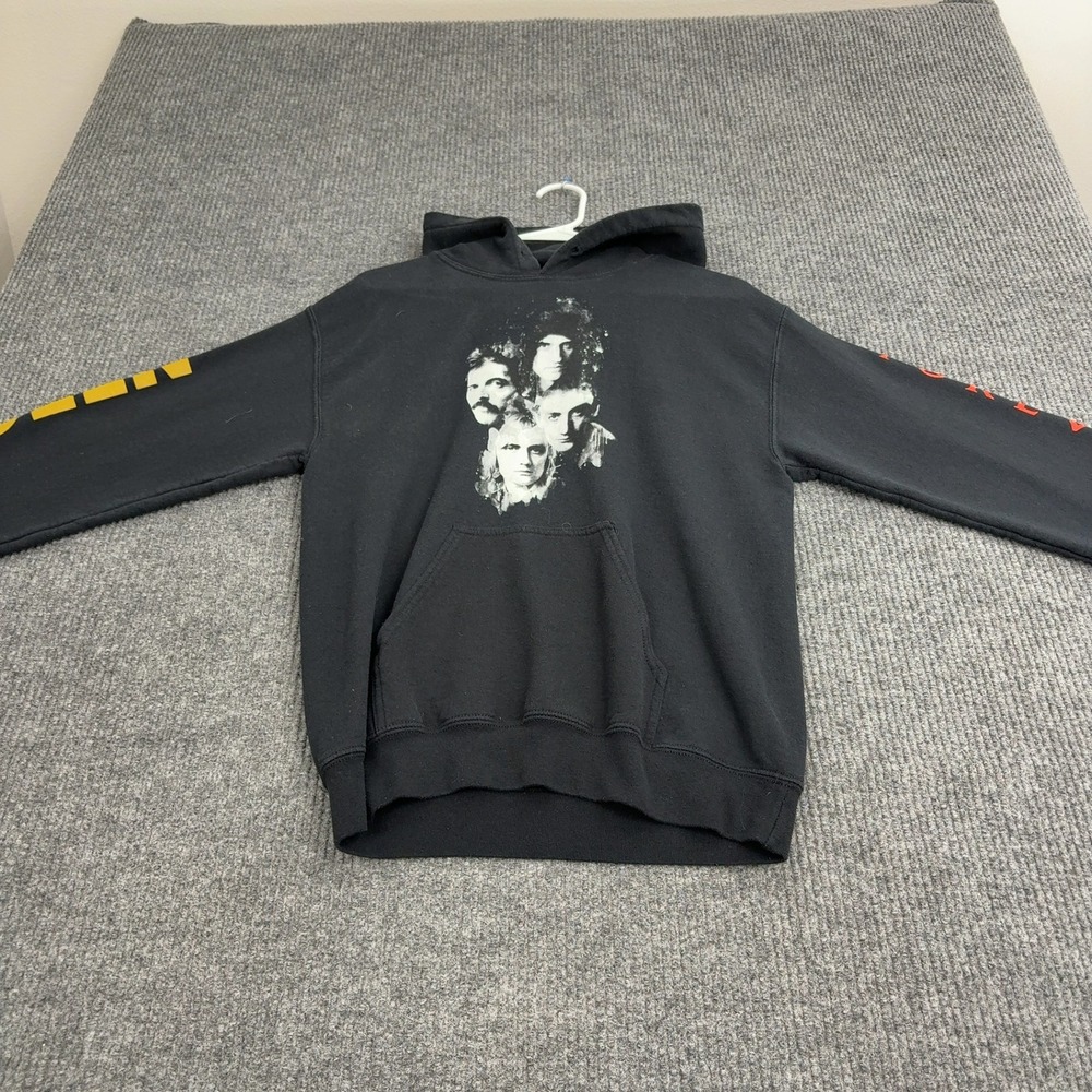 Queen Hoodie Small Black Cotton Polyester Graphic Sleeve Print Rock Band Style